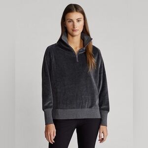 RALPH LAUREN - Women’s Velour Quarter Zip Pullover Sweater - Grey - Size Medium